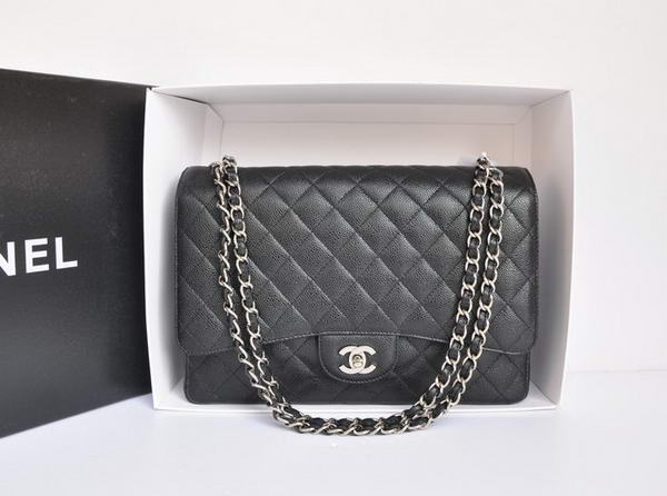 Chanel A47600 Black Original Caviar Leather Jumbo Flap Bag Silver Chanel A47600 Black Original Caviar Leather Jumbo Flap Bag Silver