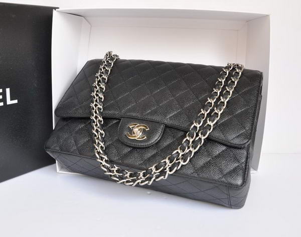 Chanel A47600 Black Original Caviar Leather Jumbo Flap Bag Silver Chanel A47600 Black Original Caviar Leather Jumbo Flap Bag Silver