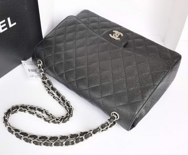 Chanel A47600 Black Original Caviar Leather Jumbo Flap Bag Silver Chanel A47600 Black Original Caviar Leather Jumbo Flap Bag Silver