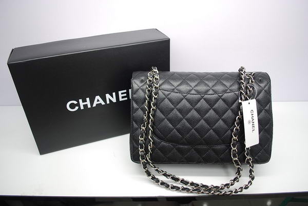 Chanel Jumbo Double Flaps Bag Black Original Caviar Leather A36097 Silver Chanel Jumbo Double Flaps Bag Black Original Caviar Leather A36097 Silver