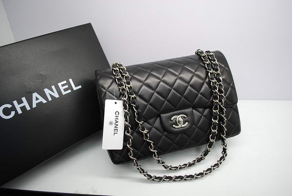 Chanel Jumbo Double Flaps Bag Black Original Lambskin Leather A36097 Silver Chanel Jumbo Double Flaps Bag Black Original Lambskin Leather A36097 Silver