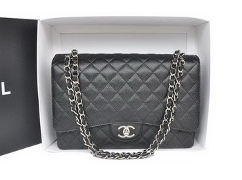 Hot Sell Chanel Maxi Classic Bag A36098 Black Original Caviar Leather Silver Hot Sell Chanel Maxi Classic Bag A36098 Black Original Caviar Leather Silver