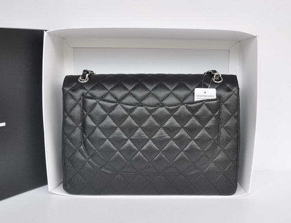 Hot Sell Chanel Maxi Classic Bag A36098 Black Original Caviar Leather Silver Hot Sell Chanel Maxi Classic Bag A36098 Black Original Caviar Leather Silver