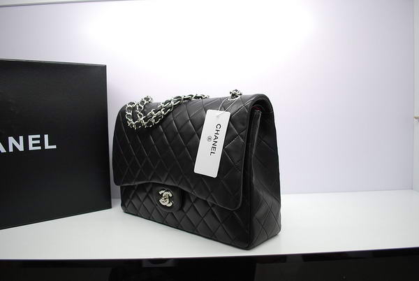 Top Quality Chanel Maxi Double Flaps Bag Black Original Lambskin Leather A36098 Silver Top Quality Chanel Maxi Double Flaps Bag Black Original Lambskin Leather A36098 Silver