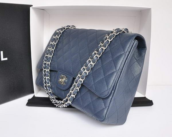Chanel Original Caviar Leather Jumbo Flap Bag A47600 Blue Chanel Original Caviar Leather Jumbo Flap Bag A47600 Blue