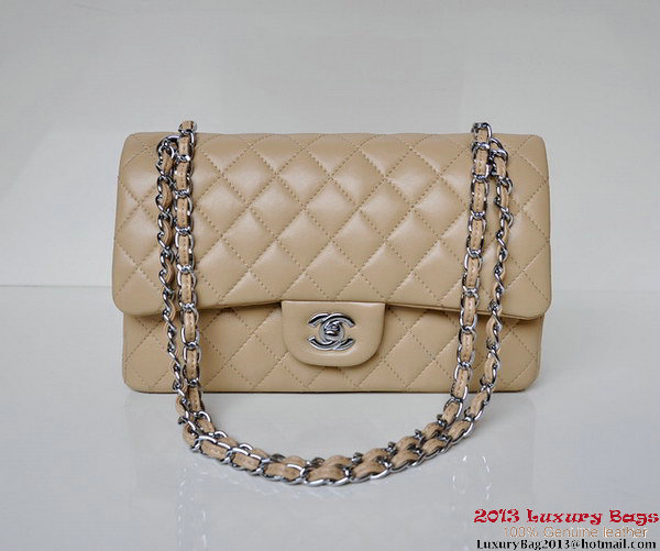 Chanel A01112 Classic Flap Bag Apricot Sheepskin Silver Chanel A01112 Classic Flap Bag Apricot Sheepskin Silver