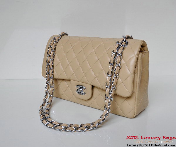 Chanel A01112 Classic Flap Bag Apricot Sheepskin Silver Chanel A01112 Classic Flap Bag Apricot Sheepskin Silver