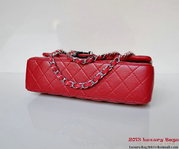 Chanel A01112 Classic Flap Bag Red Sheepskin Silver Chanel A01112 Classic Flap Bag Red Sheepskin Silver