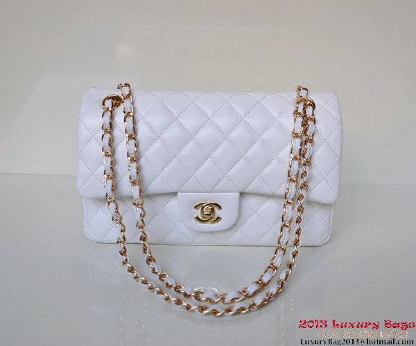Chanel A01112 Classic Flap Bag White Sheepskin Gold Chanel A01112 Classic Flap Bag White Sheepskin Gold
