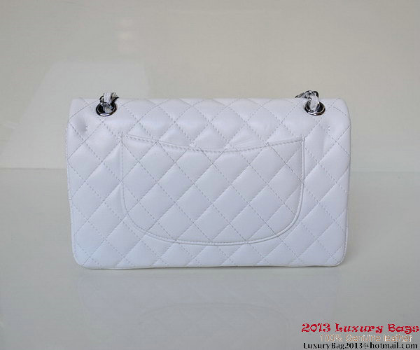 Chanel A01112 Classic Flap Bag White Sheepskin Silver Chanel A01112 Classic Flap Bag White Sheepskin Silver