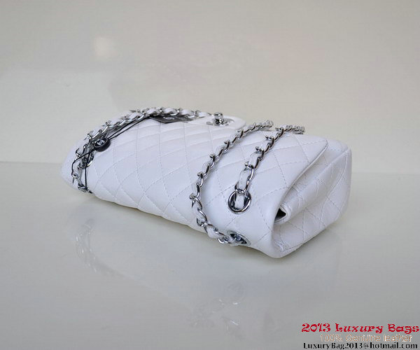 Chanel A01112 Classic Flap Bag White Sheepskin Silver Chanel A01112 Classic Flap Bag White Sheepskin Silver