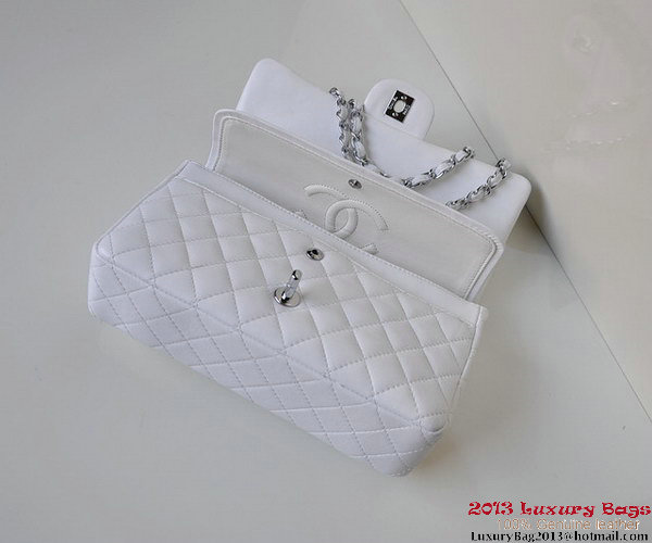Chanel A01112 Classic Flap Bag White Sheepskin Silver Chanel A01112 Classic Flap Bag White Sheepskin Silver