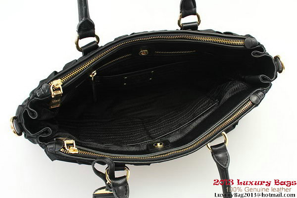 Prada Gaufre Fabric Top Handle Bag BN1788 Black Prada Gaufre Fabric Top Handle Bag BN1788 Black