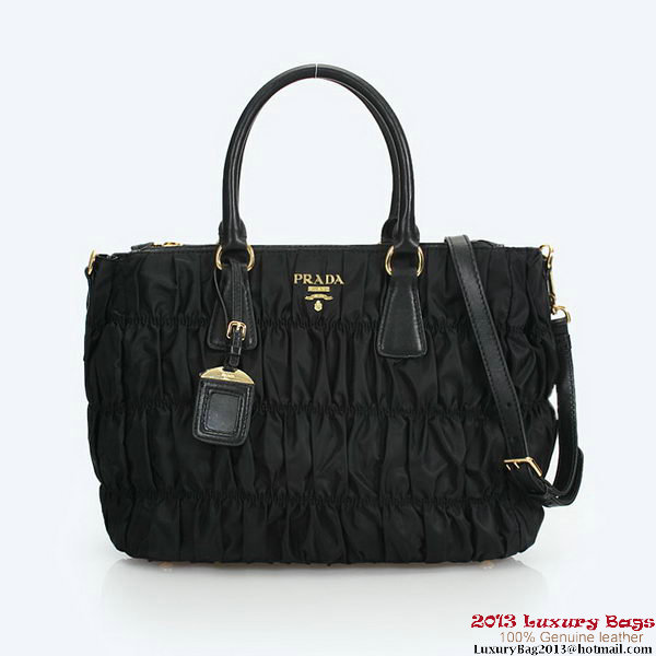 Prada Gaufre Fabric Top Handle Bag BN1788 Black Prada Gaufre Fabric Top Handle Bag BN1788 Black