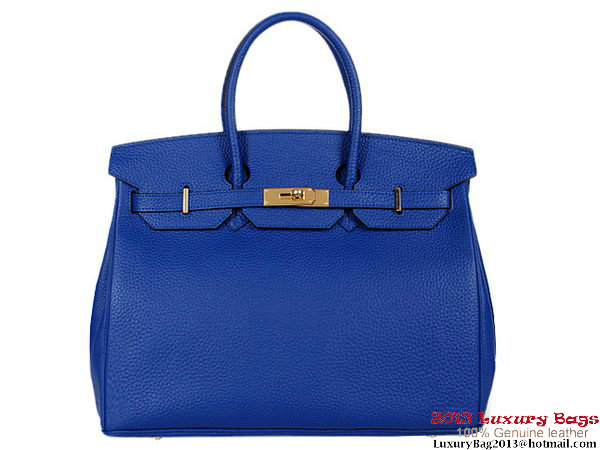 Hermes Birkin 35CM RoyalBlue Clemence Leather Tote Bag Gold