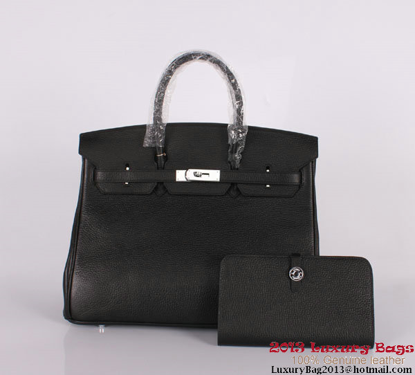 Hermes Birkin 35CM Tote Bag Clemence Leather H-35 Black Hermes Birkin 35CM Tote Bag Clemence Leather H-35 Black