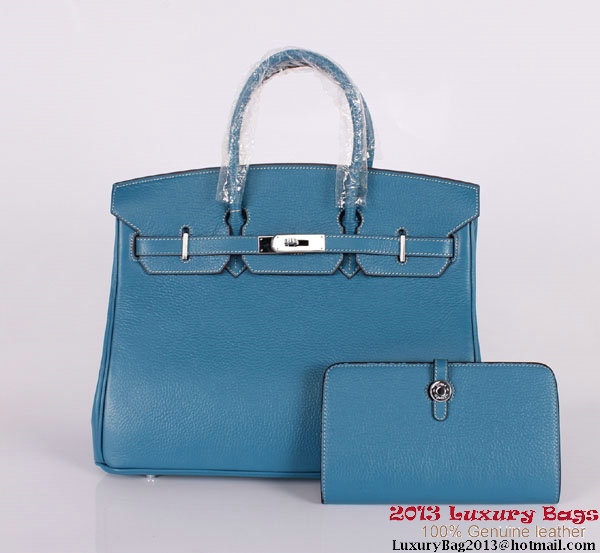 Hermes Birkin 35CM Tote Bag Clemence Leather H-35 Blue Hermes Birkin 35CM Tote Bag Clemence Leather H-35 Blue