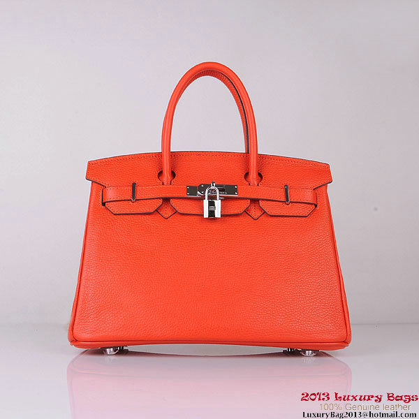 Hermes Birkin 30CM Tote Bags Orange Clemence Leather Silver Hermes Birkin 30CM Tote Bags Orange Clemence Leather Silver