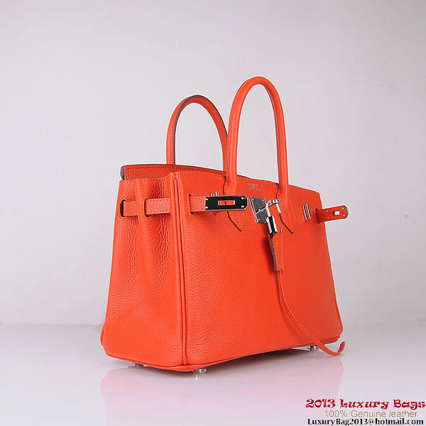 Hermes Birkin 30CM Tote Bags Orange Clemence Leather Silver Hermes Birkin 30CM Tote Bags Orange Clemence Leather Silver