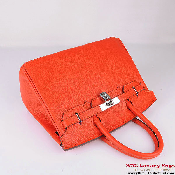 Hermes Birkin 30CM Tote Bags Orange Clemence Leather Silver Hermes Birkin 30CM Tote Bags Orange Clemence Leather Silver