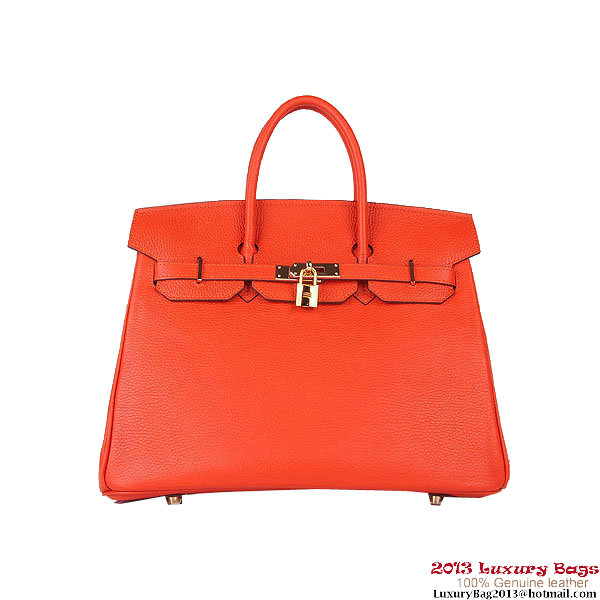 Hermes Birkin 35CM Tote Bag Orange Clemence Leather H6089 Gold