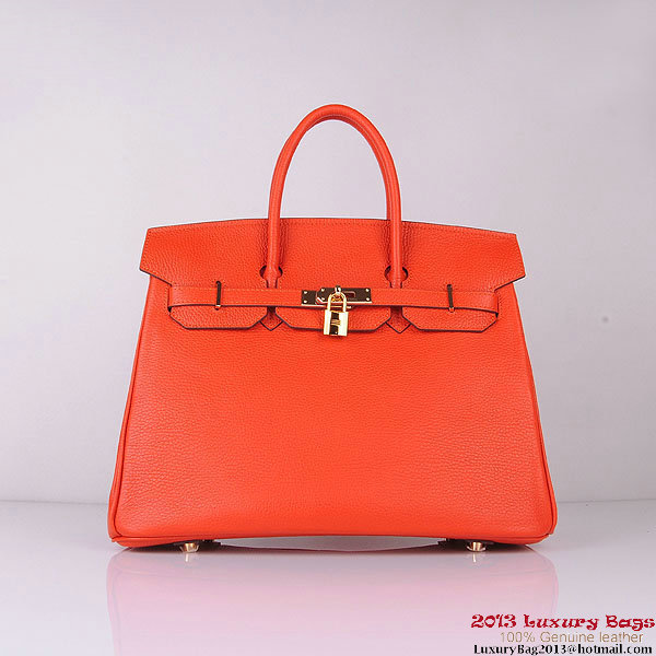Hermes Birkin 35CM Tote Bag Orange Clemence Leather H6089 Gold Hermes Birkin 35CM Tote Bag Orange Clemence Leather H6089 Gold