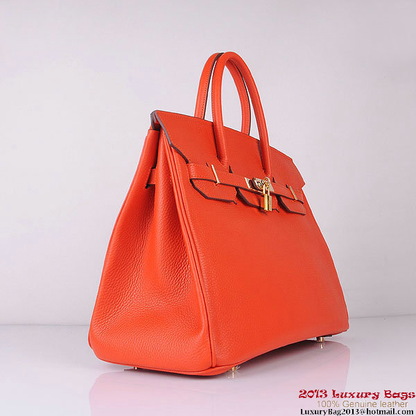 Hermes Birkin 35CM Tote Bag Orange Clemence Leather H6089 Gold Hermes Birkin 35CM Tote Bag Orange Clemence Leather H6089 Gold