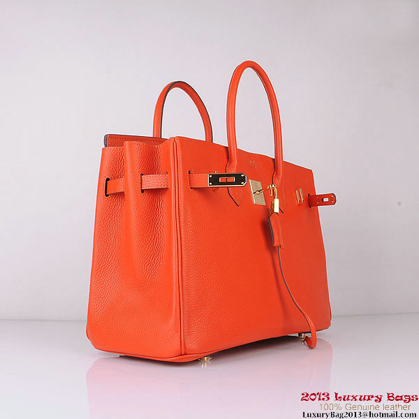 Hermes Birkin 35CM Tote Bag Orange Clemence Leather H6089 Gold Hermes Birkin 35CM Tote Bag Orange Clemence Leather H6089 Gold