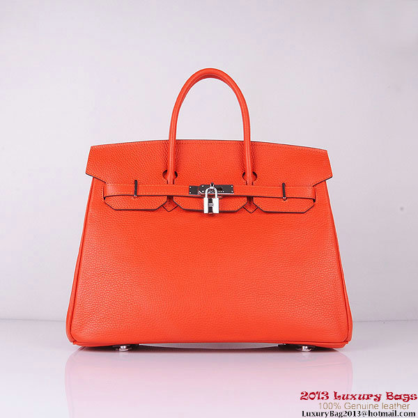 Hermes Birkin 35CM Tote Bag Orange Clemence Leather H6089 Silver Hermes Birkin 35CM Tote Bag Orange Clemence Leather H6089 Silver