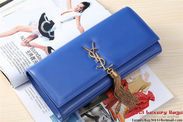 Yves Saint Laurent Classic Monogramme Tassel Clutch Bag Y041 Blue Yves Saint Laurent Classic Monogramme Tassel Clutch Bag Y041 Blue