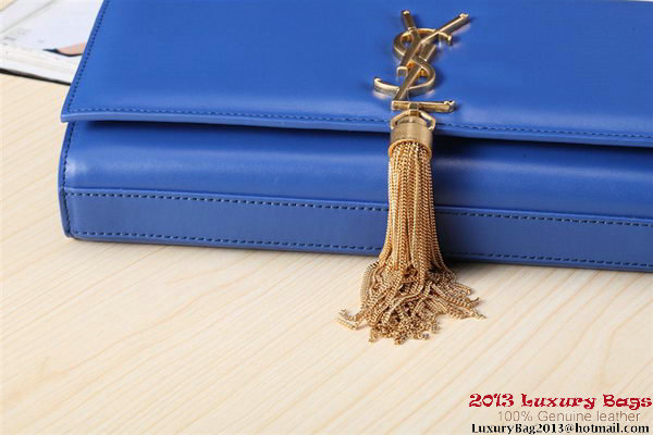 Yves Saint Laurent Classic Monogramme Tassel Clutch Bag Y041 Blue Yves Saint Laurent Classic Monogramme Tassel Clutch Bag Y041 Blue