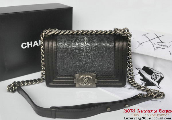Boy Chanel Flap Shoulder Bag in Original Galuchat A66231 Black Boy Chanel Flap Shoulder Bag in Original Galuchat A66231 Black