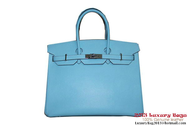 Hermes Birkin 35CM Tote Bag Light Blue Palm Pattern Leather H6089 Silver