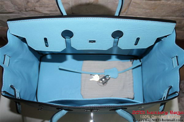 Hermes Birkin 35CM Tote Bag Light Blue Palm Pattern Leather H6089 Silver Hermes Birkin 35CM Tote Bag Light Blue Palm Pattern Leather H6089 Silver