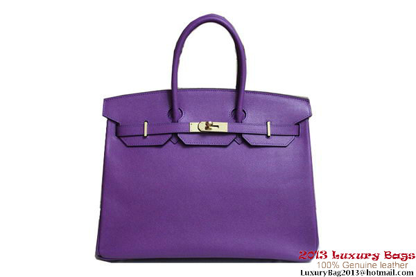 Hermes Birkin 35CM Tote Bag Purple Clemence Leather H6089 Gold