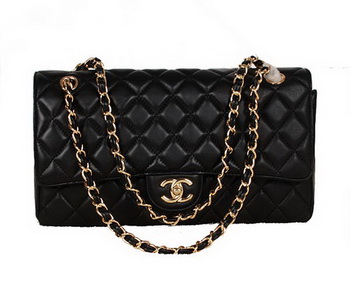 Chanel Classic Flap Bag 1113 Black Sheepskin Gold Chanel Classic Flap Bag 1113 Black Sheepskin Gold