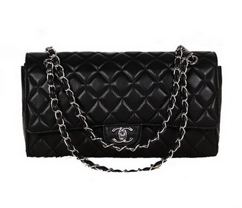 Chanel Classic Flap Bag 1113 Black Sheepskin Silver Chanel Classic Flap Bag 1113 Black Sheepskin Silver