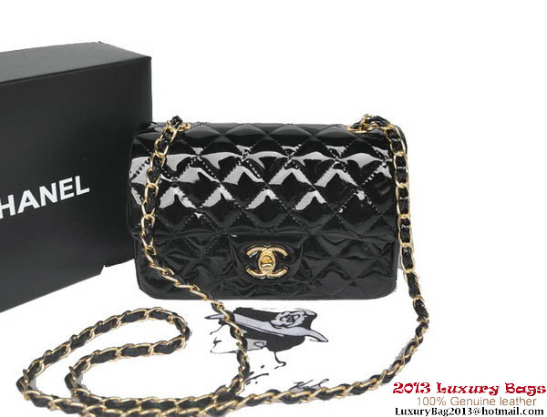 Chanel Classic Flap Bags Black Original Patent Leather A1116 Gold