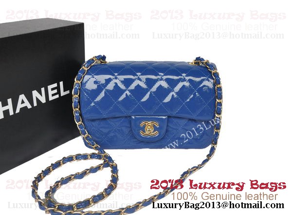 Chanel Classic Flap Bags Blue Original Patent Leather A1116 Gold