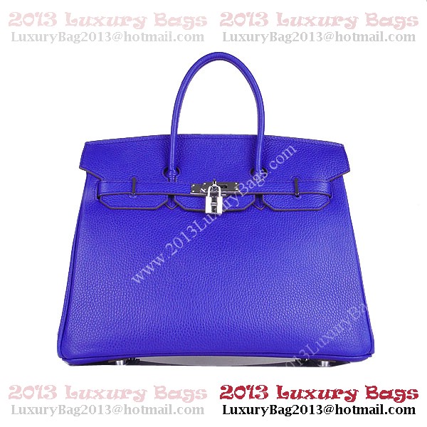 Hermes Birkin 35CM Tote Bag Blue Clemence Leather H6089 Silver
