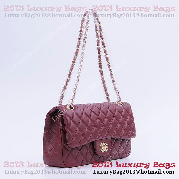 Chanel 2.55 Series Classic Flap Bag 1112 Burgundy Sheepskin Gold