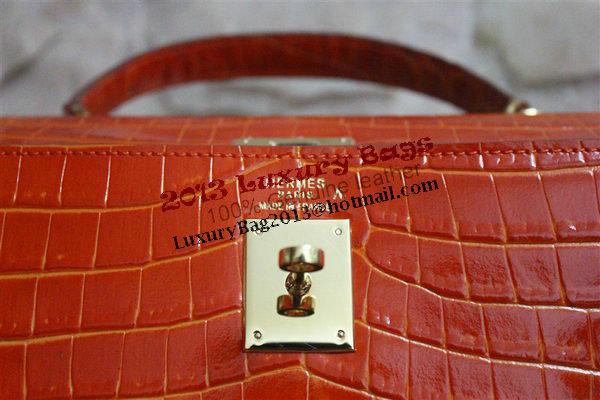 Hermes Kelly 32cm Shoulder Bag Orange Croco Patent Leather K32 Gold Hermes Kelly 32cm Shoulder Bag Orange Croco Patent Leather K32 Gold