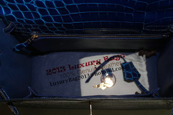 Hermes Kelly 32cm Shoulder Bag Blue Croco Patent Leather K32 Silver Hermes Kelly 32cm Shoulder Bag Blue Croco Patent Leather K32 Silver