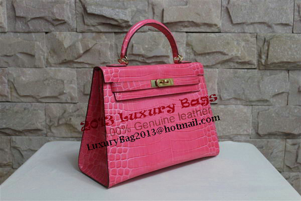 Hermes Kelly 32cm Shoulder Bag Pink Croco Patent Leather K32 Gold Hermes Kelly 32cm Shoulder Bag Pink Croco Patent Leather K32 Gold