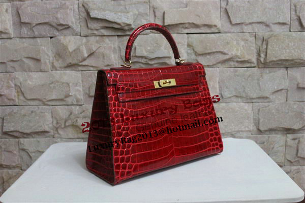 Hermes Kelly 32cm Shoulder Bag Red Croco Patent Leather K32 Gold Hermes Kelly 32cm Shoulder Bag Red Croco Patent Leather K32 Gold
