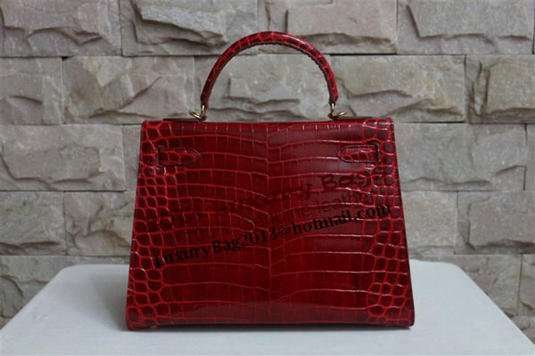 Hermes Kelly 32cm Shoulder Bag Red Croco Patent Leather K32 Gold Hermes Kelly 32cm Shoulder Bag Red Croco Patent Leather K32 Gold