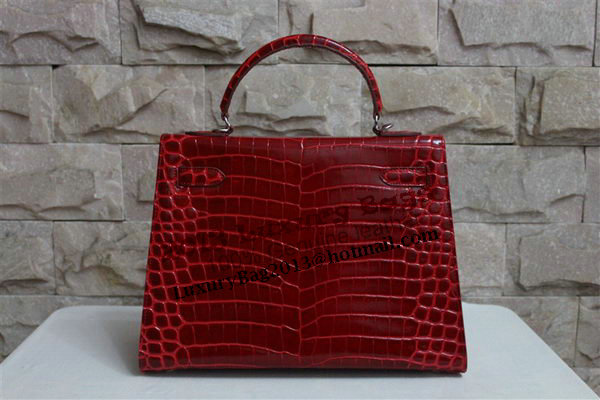 Hermes Kelly 32cm Shoulder Bag Red Croco Patent Leather K32 Silver Hermes Kelly 32cm Shoulder Bag Red Croco Patent Leather K32 Silver