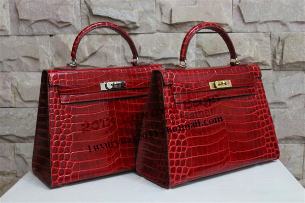 Hermes Kelly 32cm Shoulder Bag Red Croco Patent Leather K32 Silver Hermes Kelly 32cm Shoulder Bag Red Croco Patent Leather K32 Silver