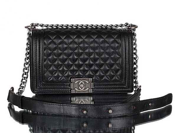Chanel A67086 Black Lambskin Leather Le Boy Flap Shoulder Bag