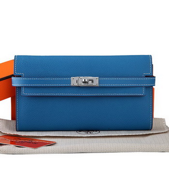 Hermes Kelly Original Saffiano Leather Bi-Fold Wallet A708 Blue